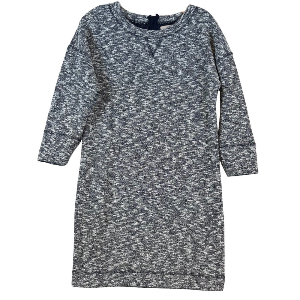Banana Republic Womens Navy Blue Marled Knit 3/4 Sleeve Shift Dress •S• Zip Back